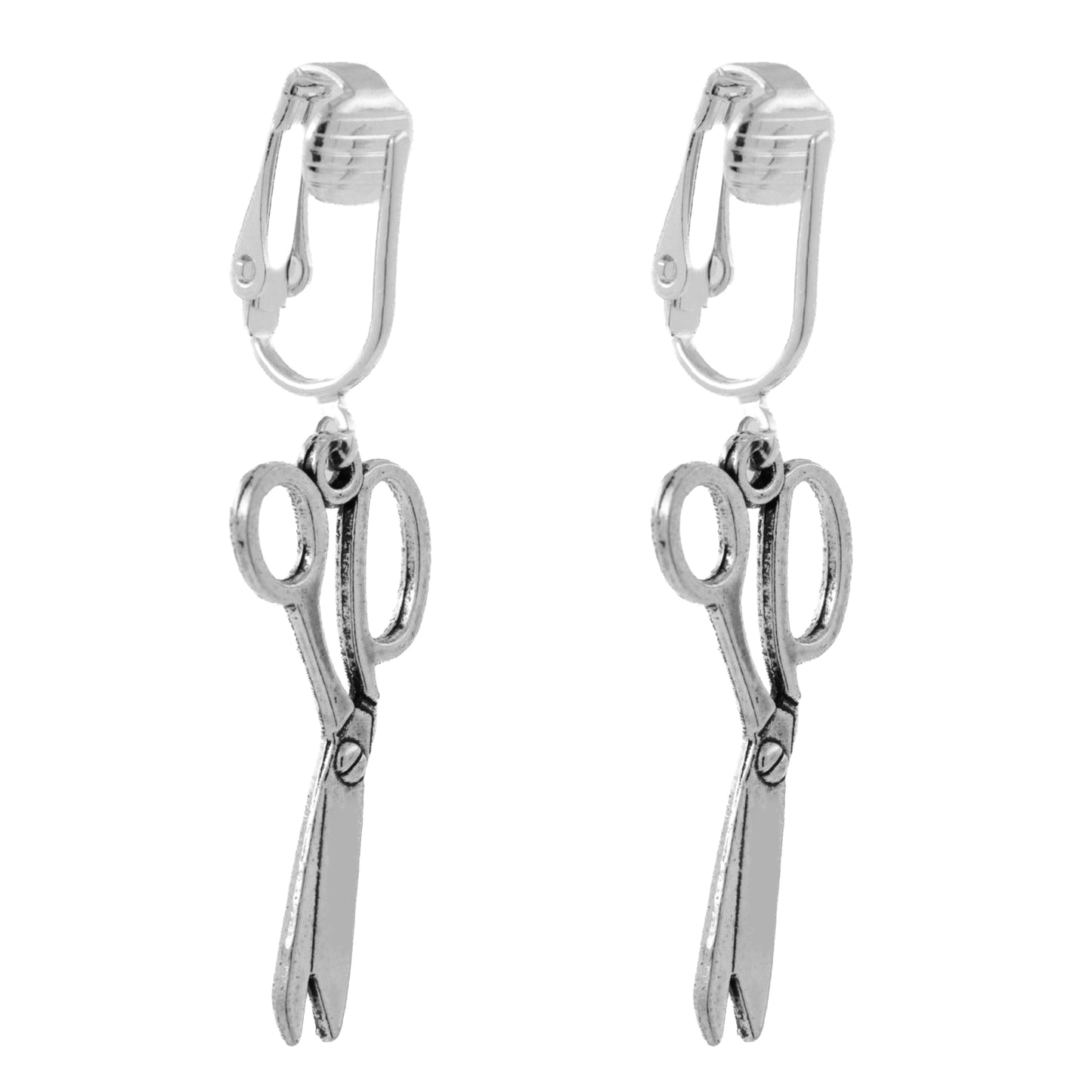 Silver Scissors Clip On Dangling Earrings