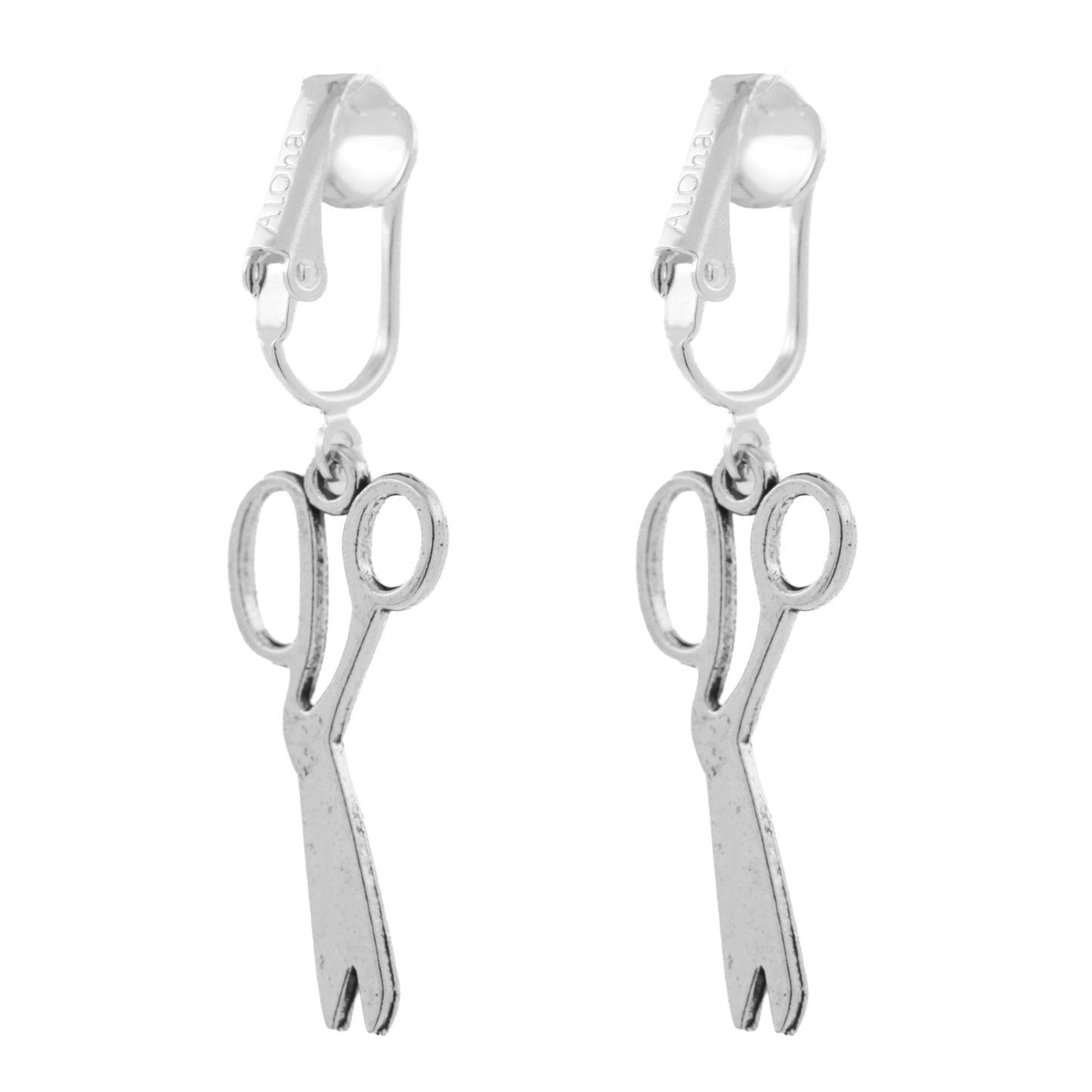 Silver Scissors Clip On Dangling Earrings