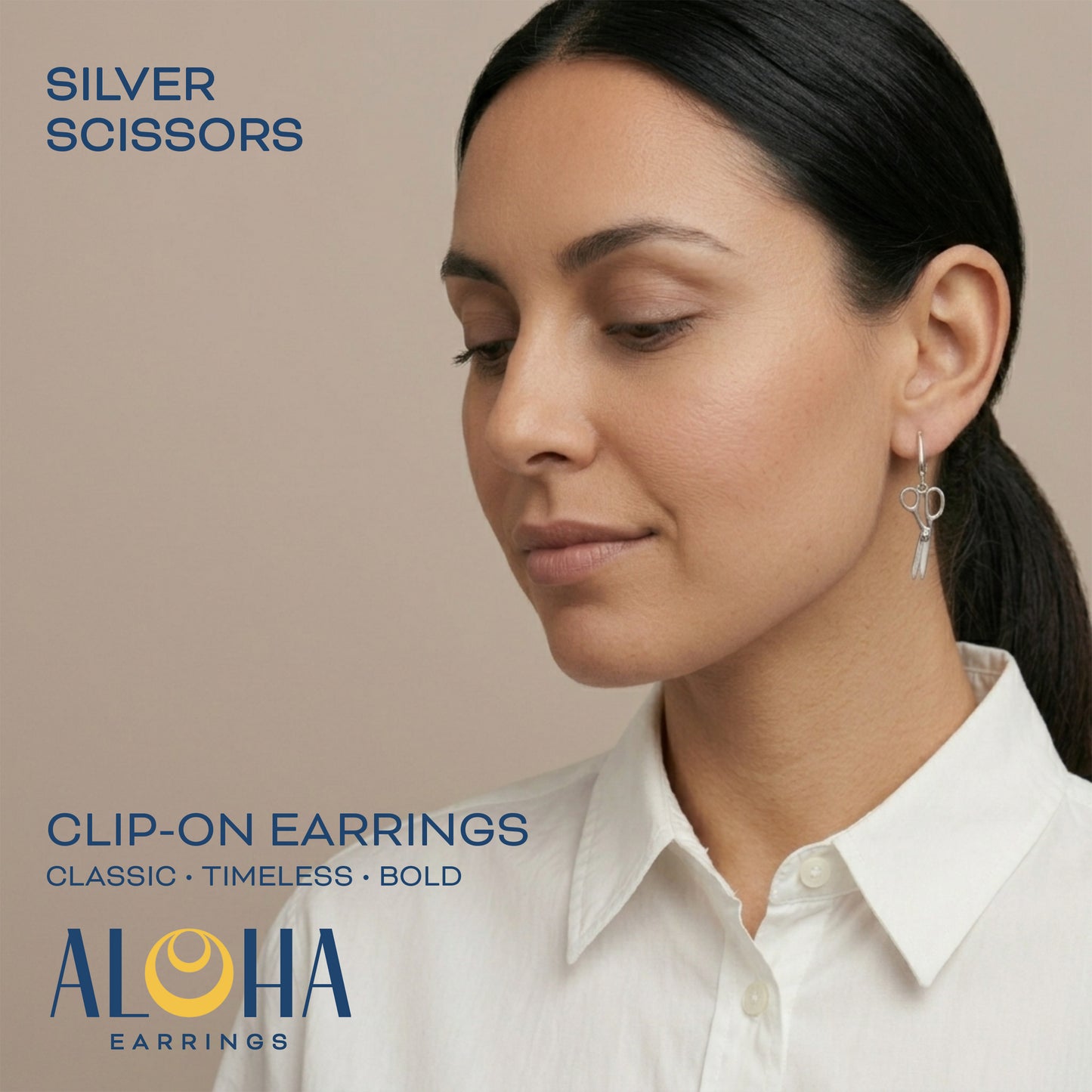 Silver Scissors Clip On Dangling Earrings