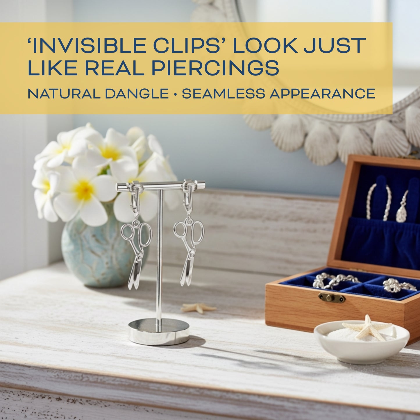 Silver Scissors Clip On Dangling Earrings