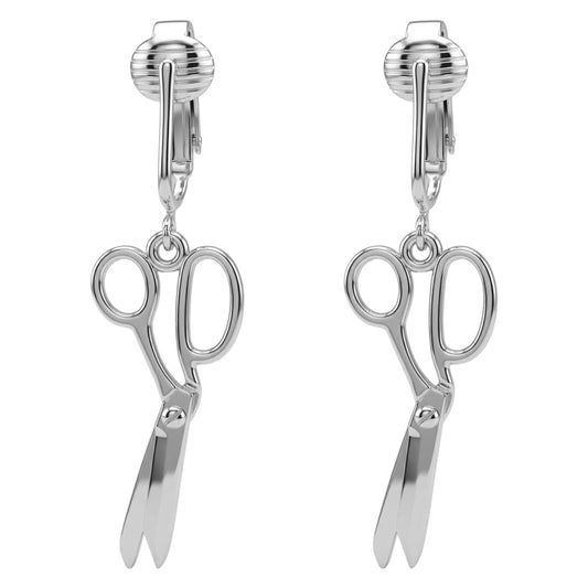 Silver Scissors Clip On Dangling Earrings
