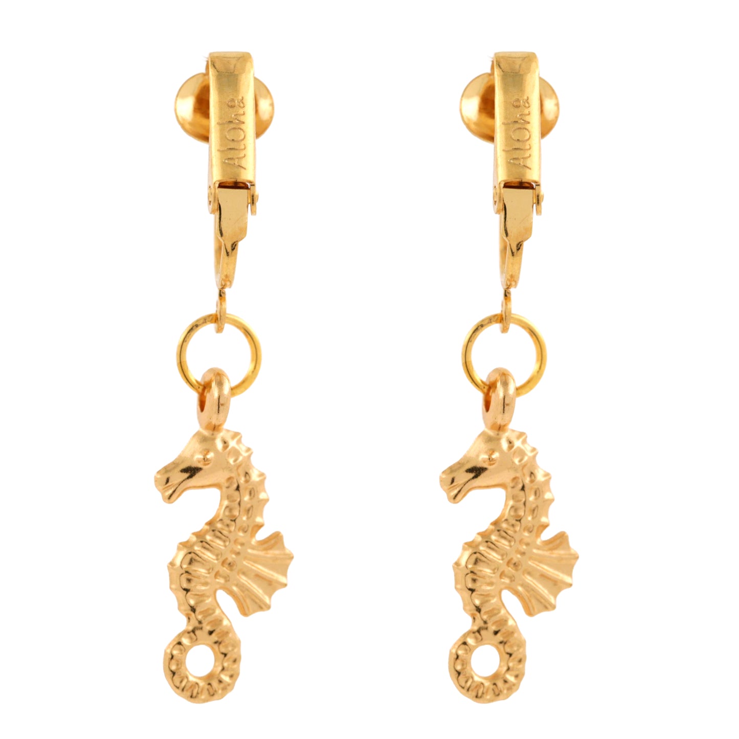 Gold Seahorses Clip On Dangling Earrings