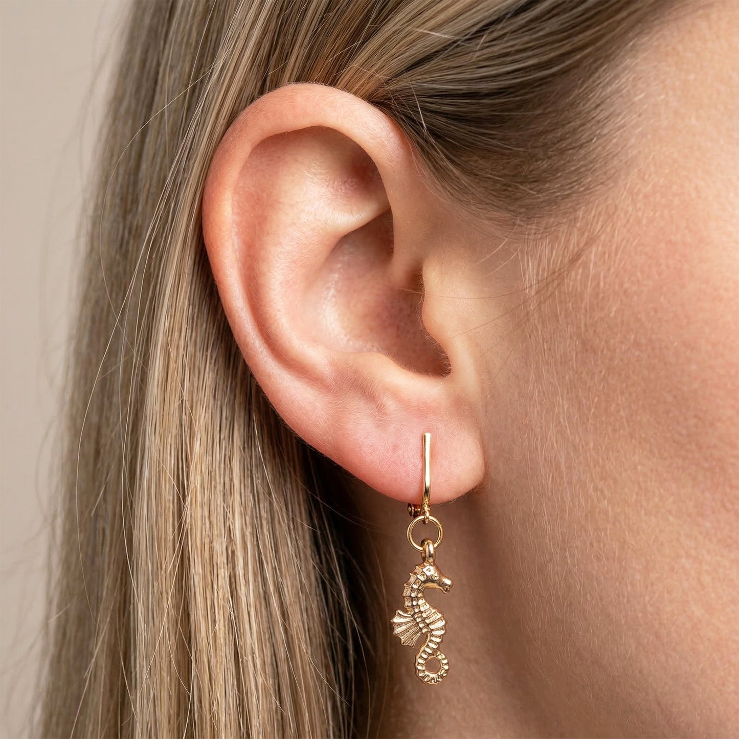 Gold Seahorses Clip On Dangling Earrings