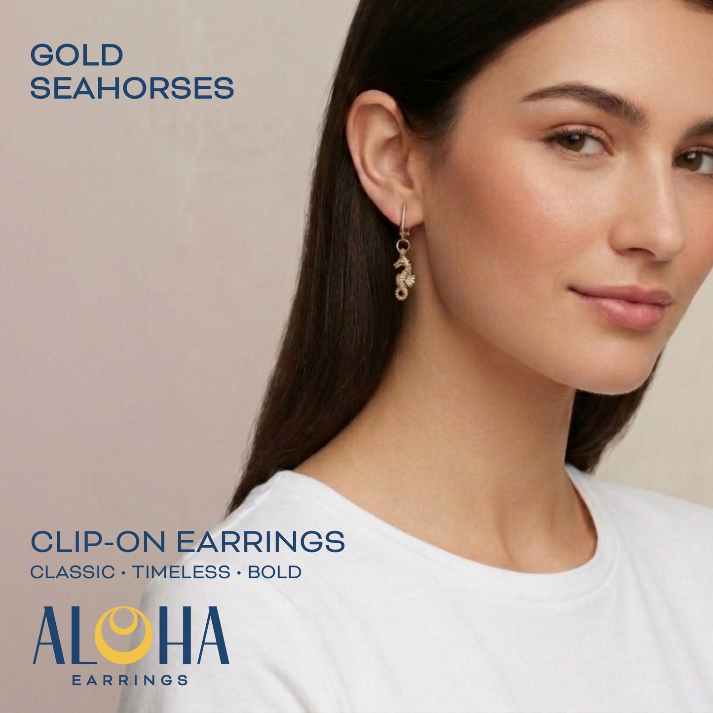 Gold Seahorses Clip On Dangling Earrings