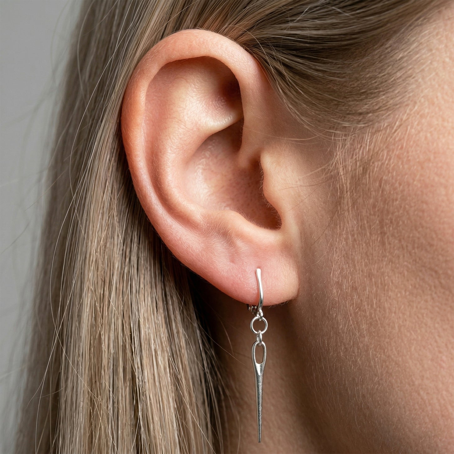 Silver Sewing Needle Clip On Dangling Earrings