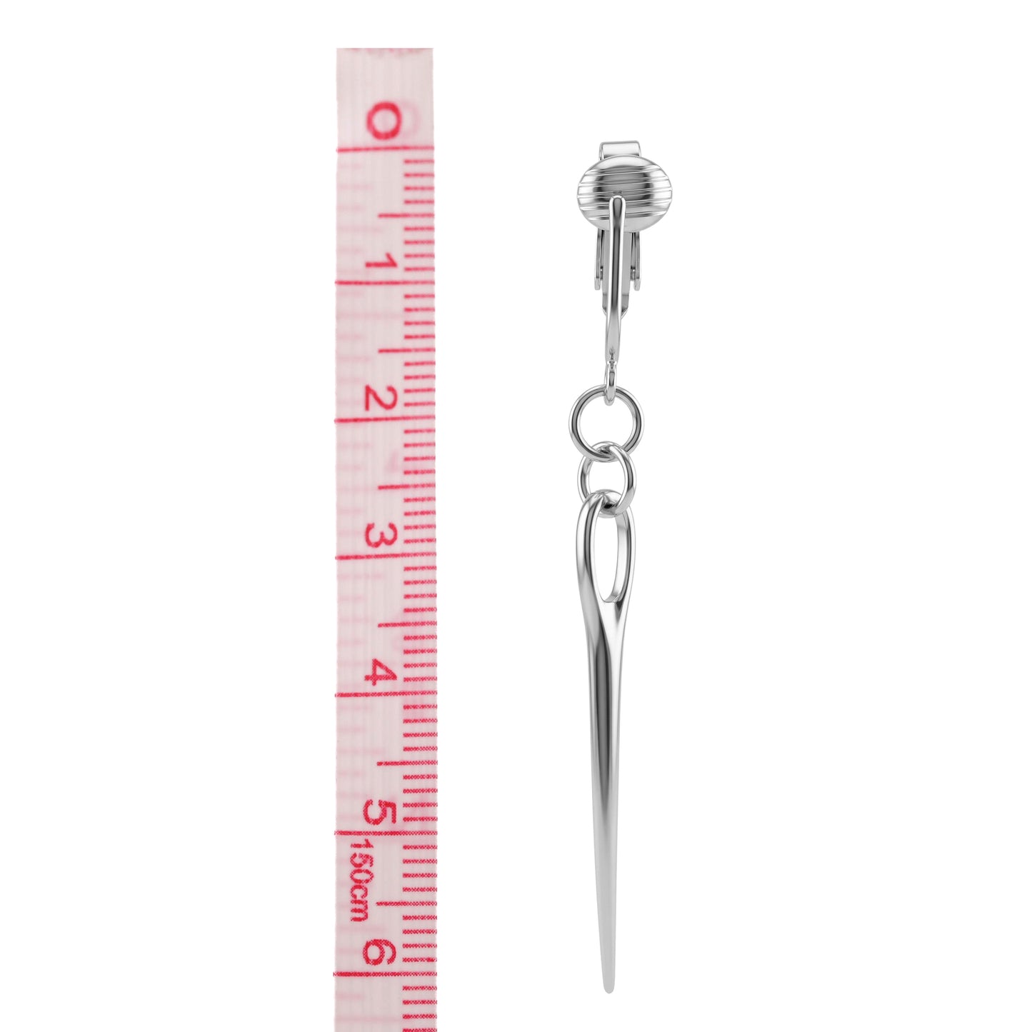 Silver Sewing Needle Clip On Dangling Earrings