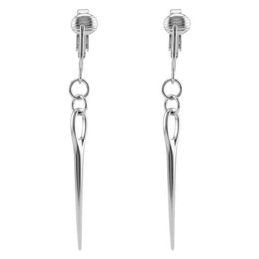 Silver Sewing Needle Clip On Dangling Earrings