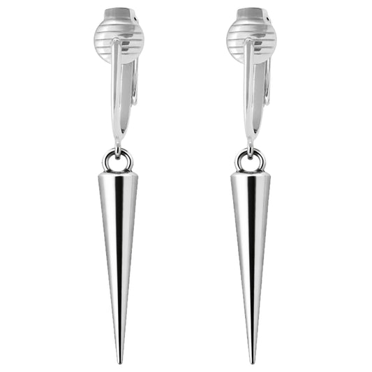 Silver Spike Clip On Dangling Earrings