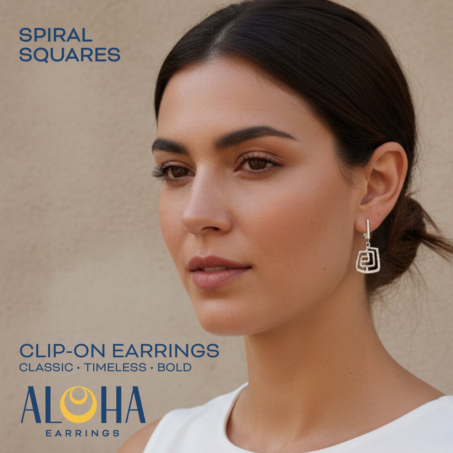 Silver Spiral Squares Clip On Dangling Earrings