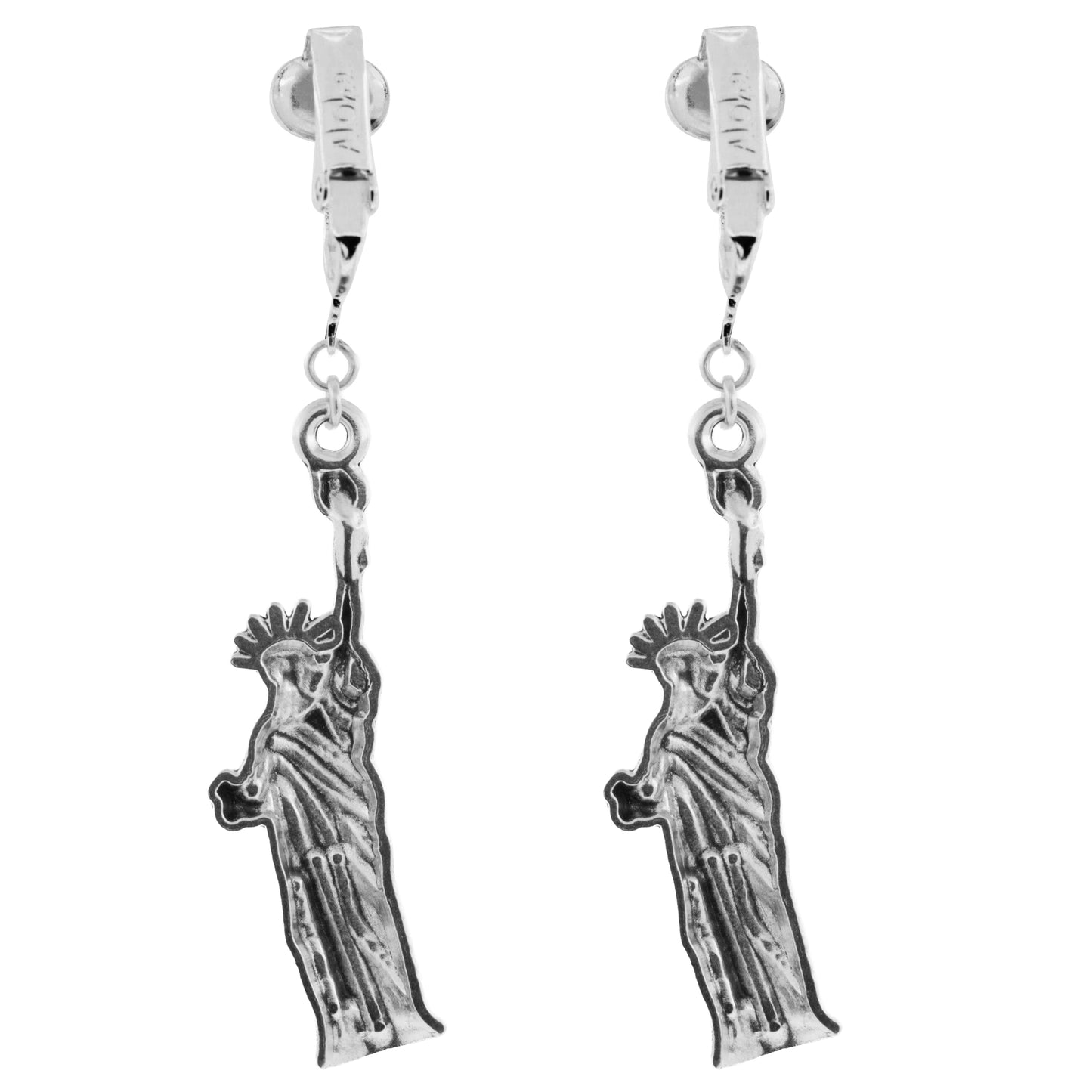 Silver Statue of Liberty Clip On Dangling Earrings