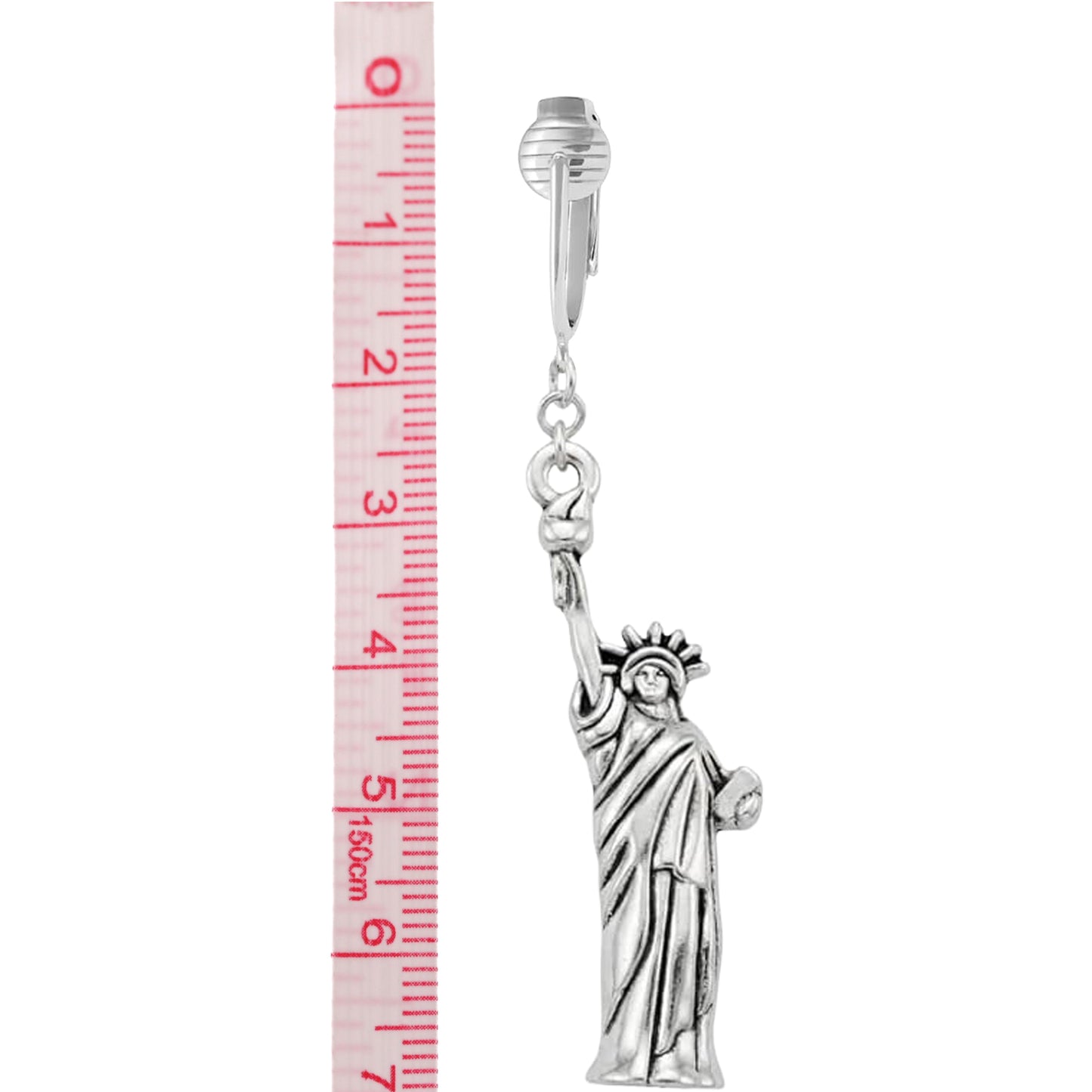 Silver Statue of Liberty Clip On Dangling Earrings