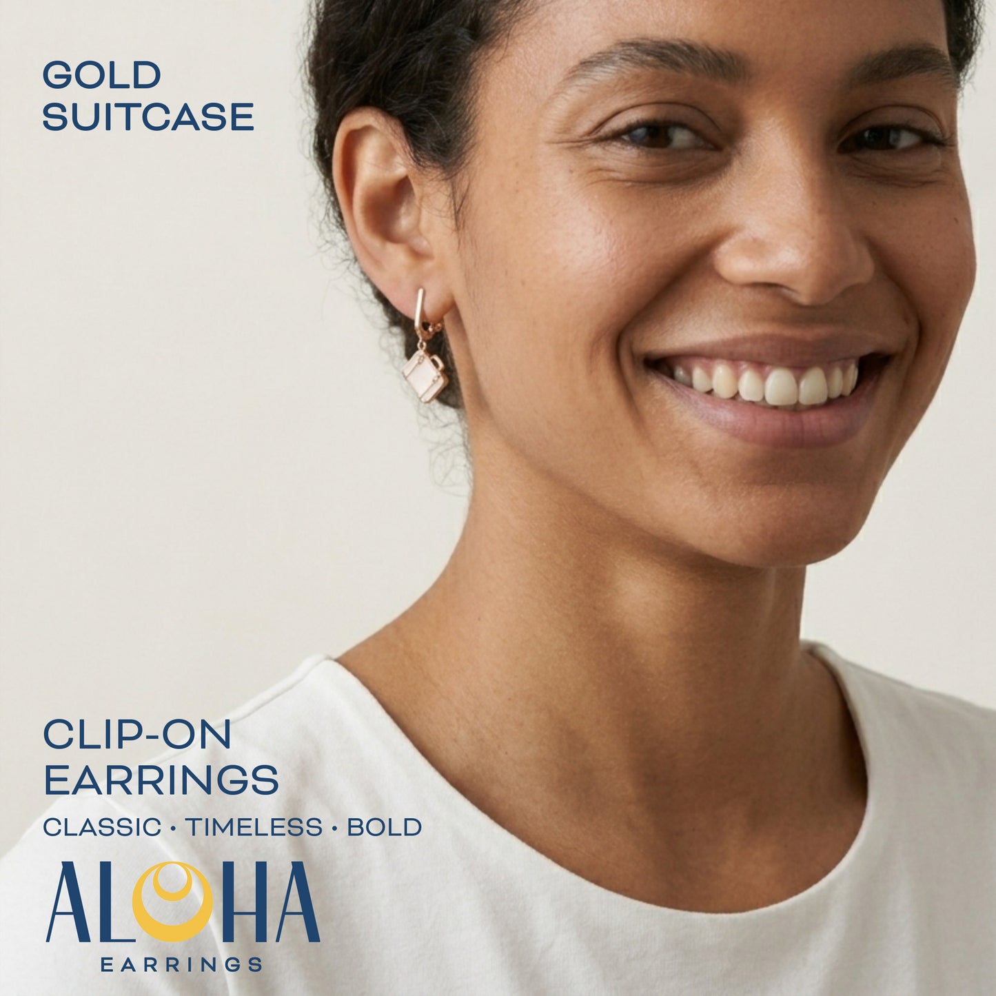 Pink Suitcase Gold Clip On Dangling Earrings