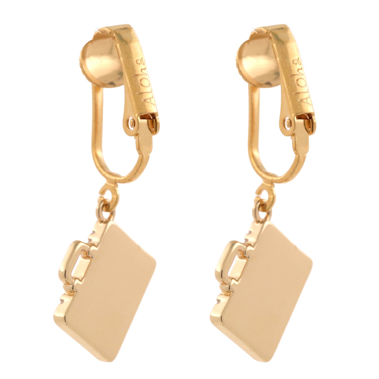 Pink Suitcase Gold Clip On Dangling Earrings