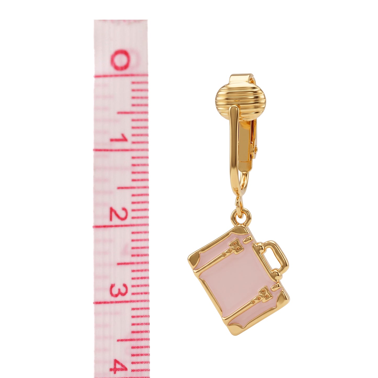 Pink Suitcase Gold Clip On Dangling Earrings