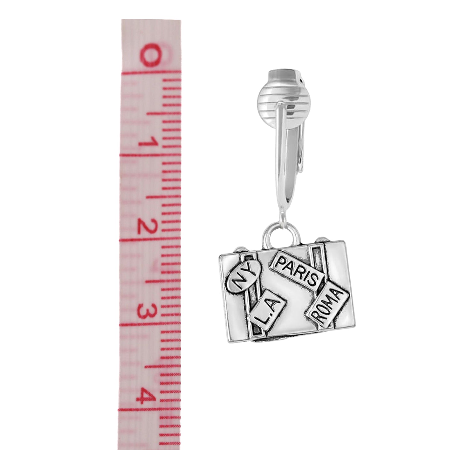 Silver Suitcase Clip On Dangling Earrings