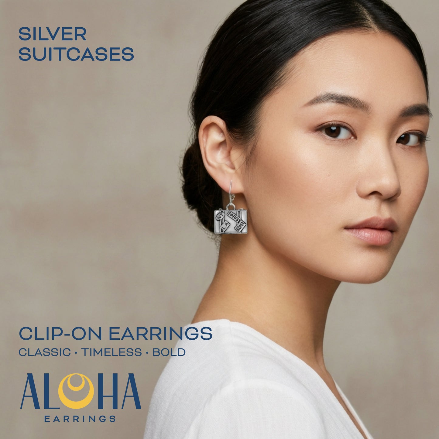 Silver Suitcase Clip On Dangling Earrings