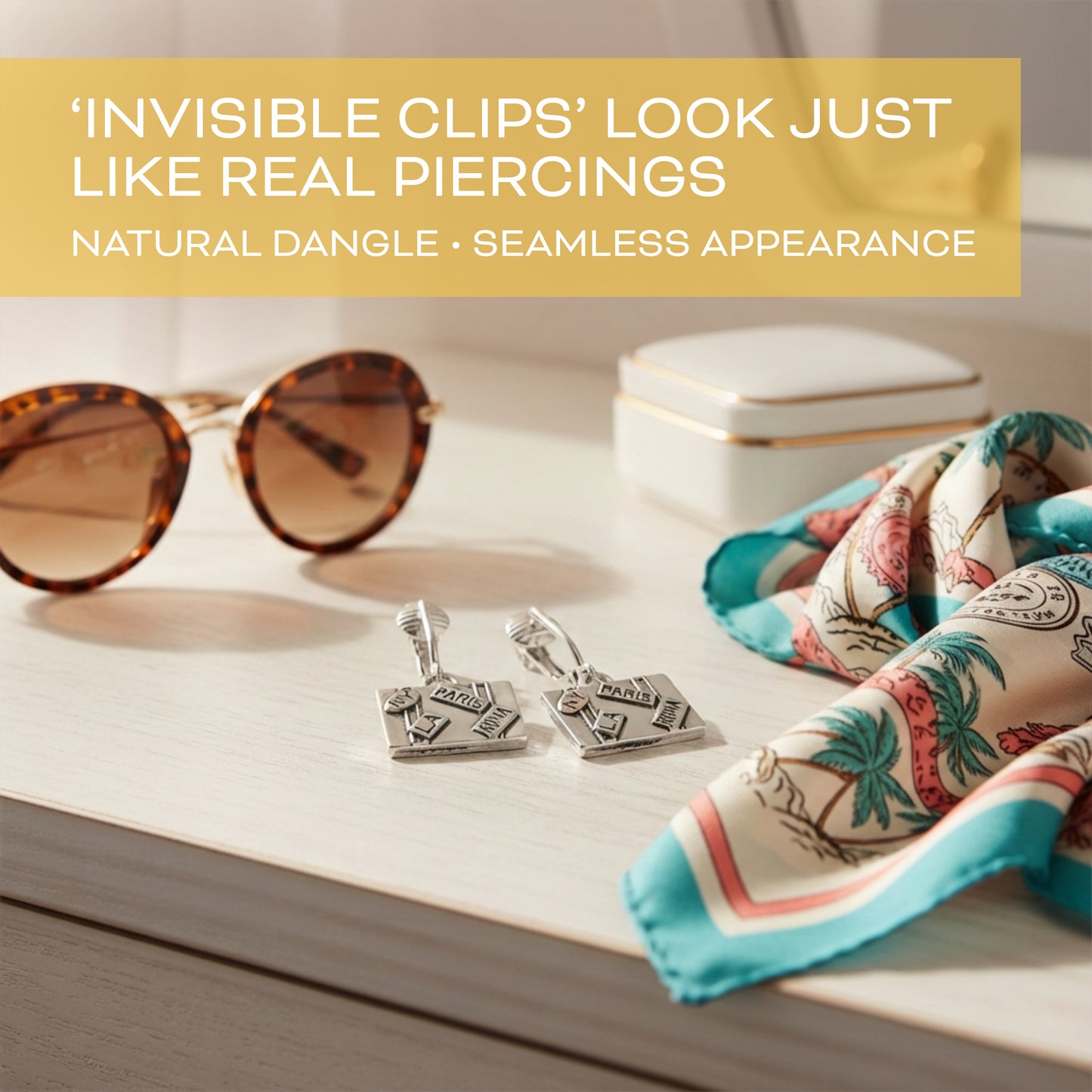 Silver Suitcase Clip On Dangling Earrings