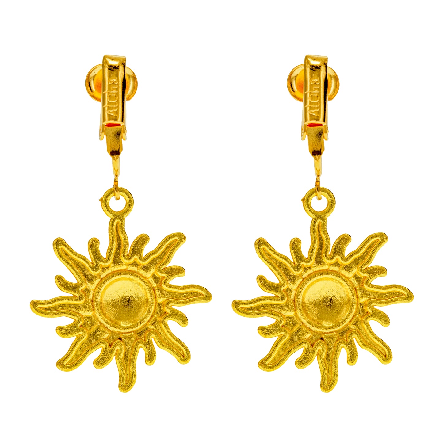 Gold Sun Clip On Dangling Earrings