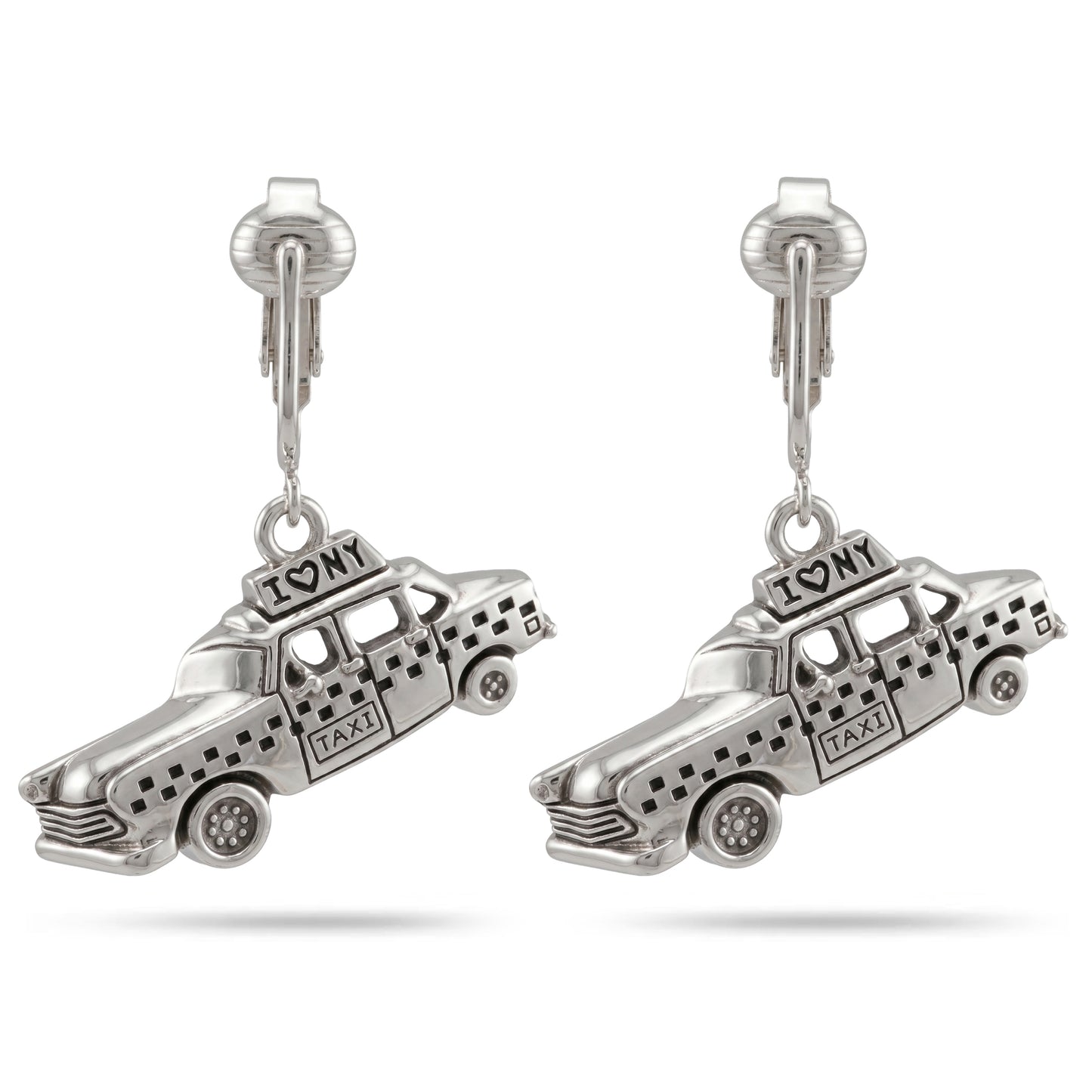 Silver Taxi Clip On Dangling Earrings