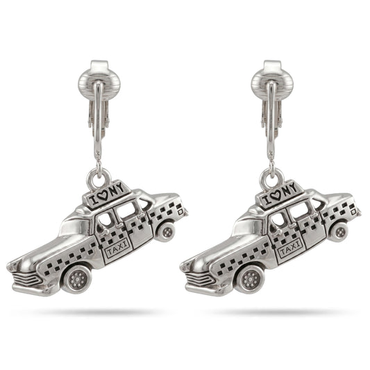 Silver Taxi Clip On Dangling Earrings