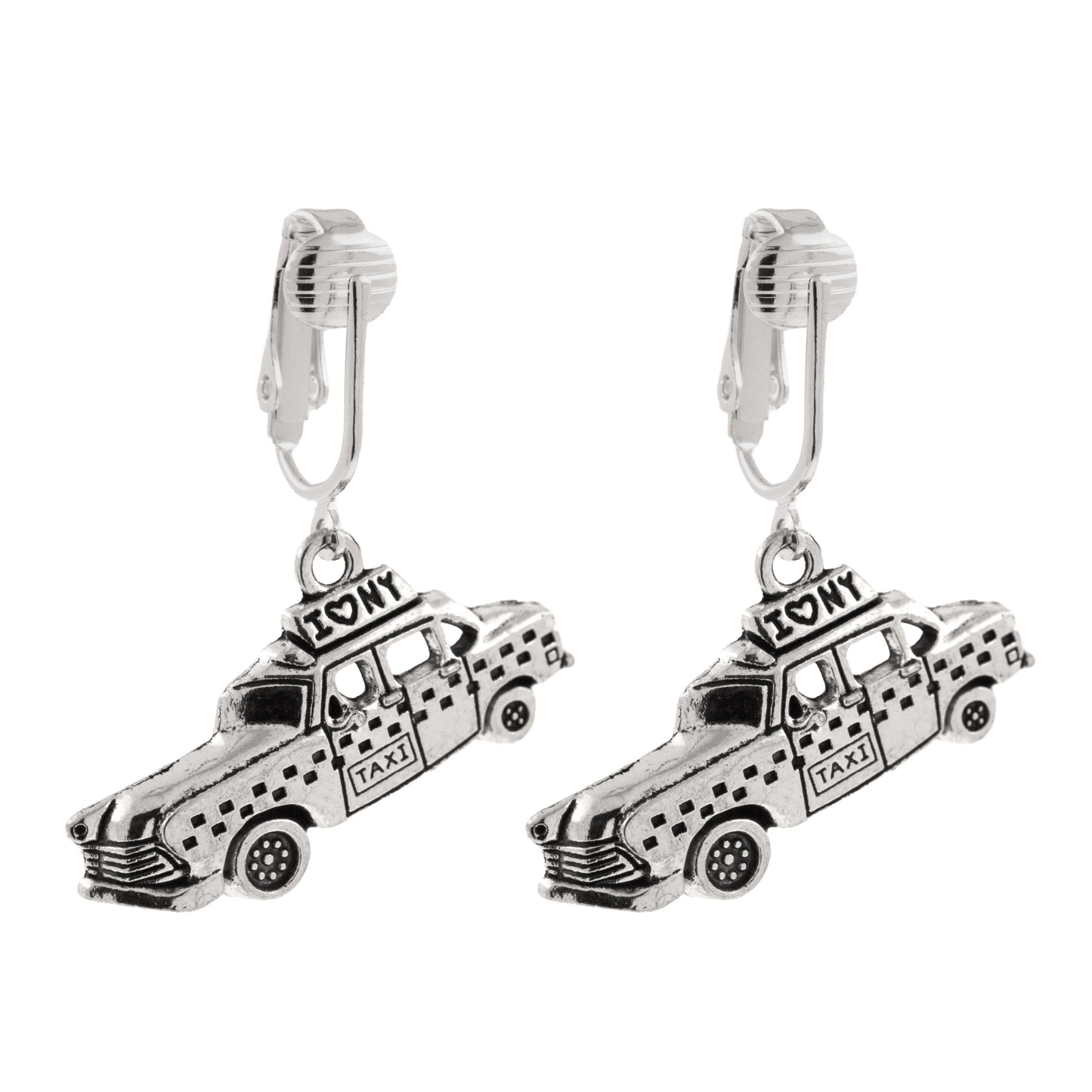 Silver Taxi Clip On Dangling Earrings