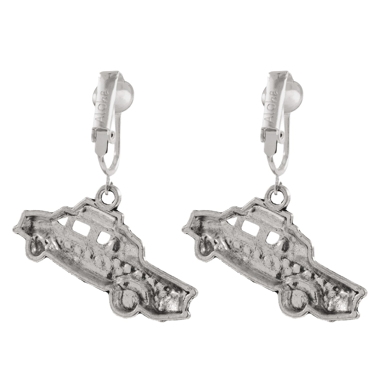 Silver Taxi Clip On Dangling Earrings