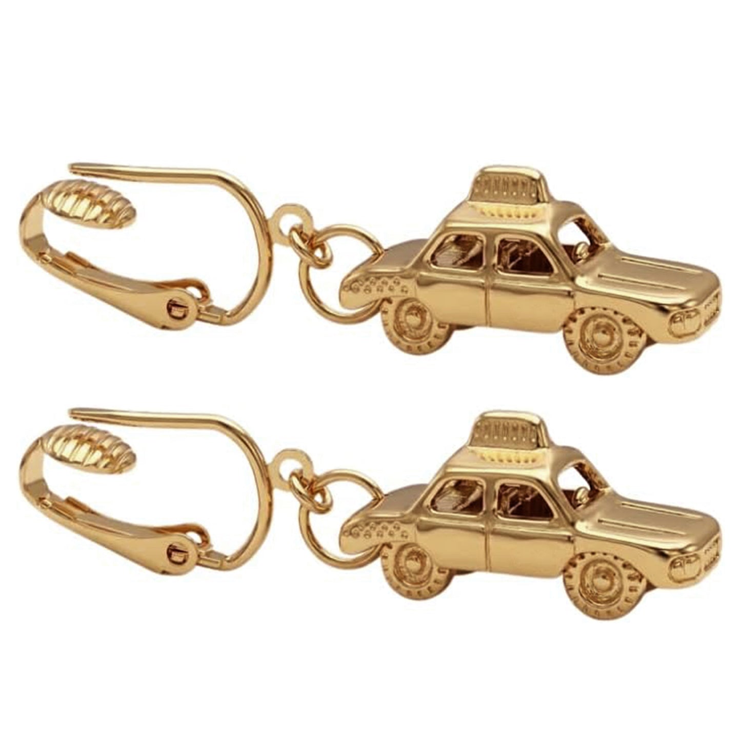 Gold Taxi Clip On Dangling Earrings
