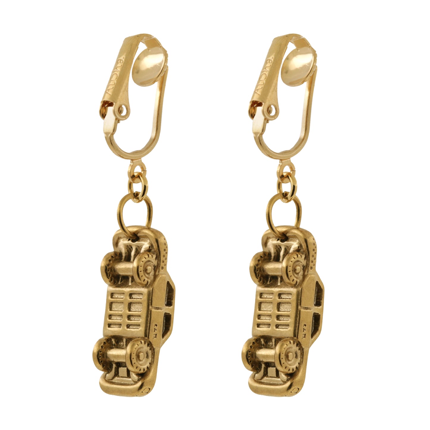 Gold Taxi Clip On Dangling Earrings