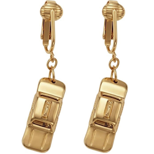 Gold Taxi Clip On Dangling Earrings