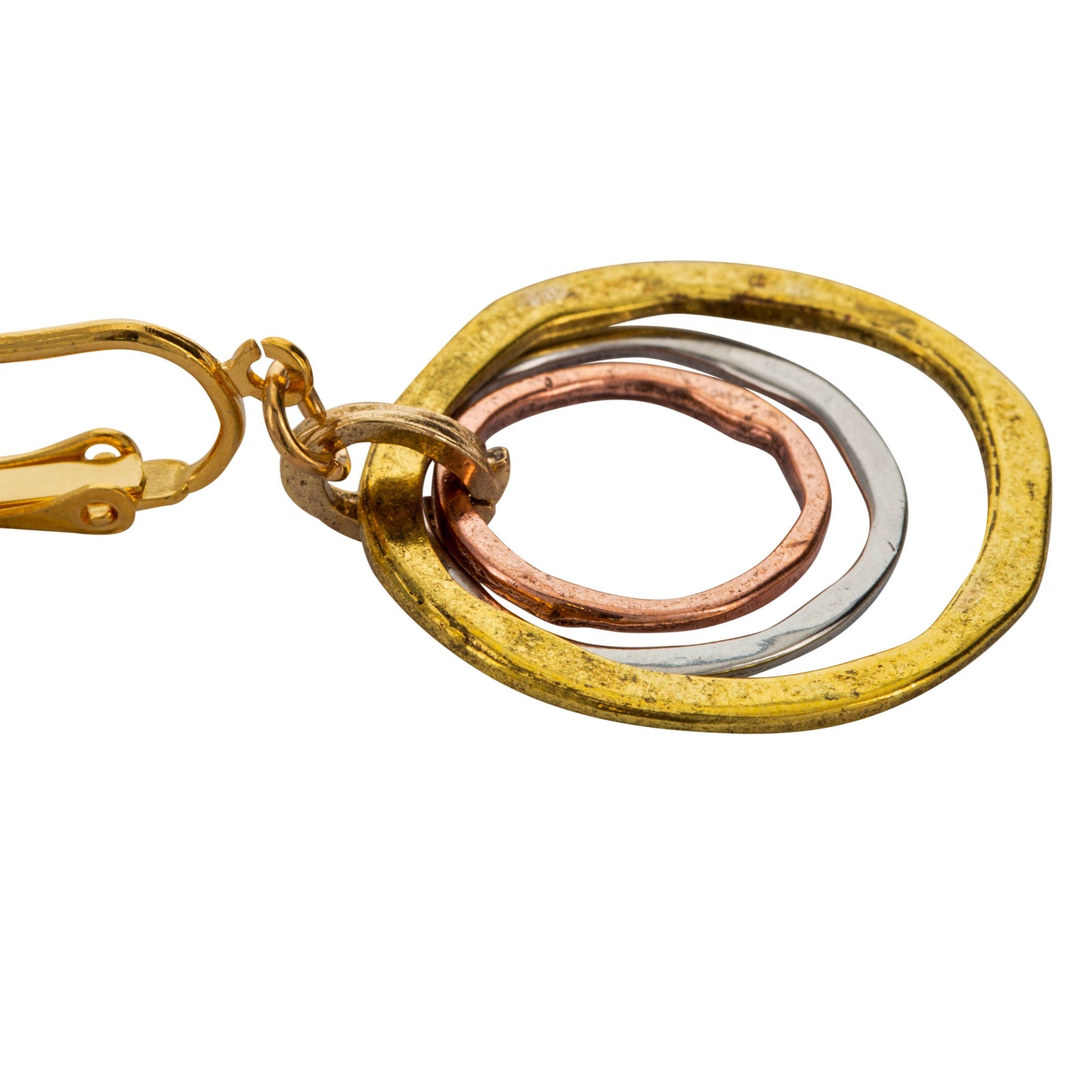 Tri-Tone Triple Circles Clip On Dangling Earrings