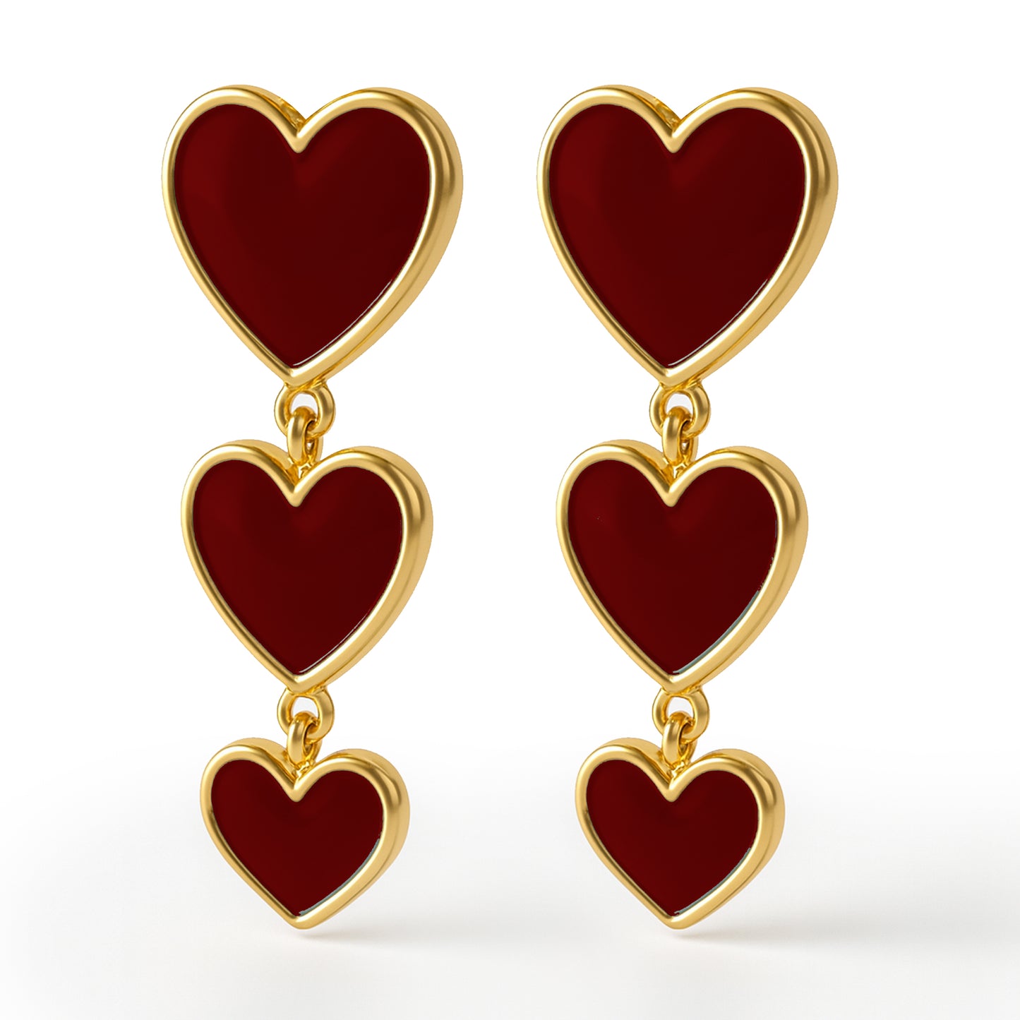 Gold Triple Heart Clip On Dangling Earrings