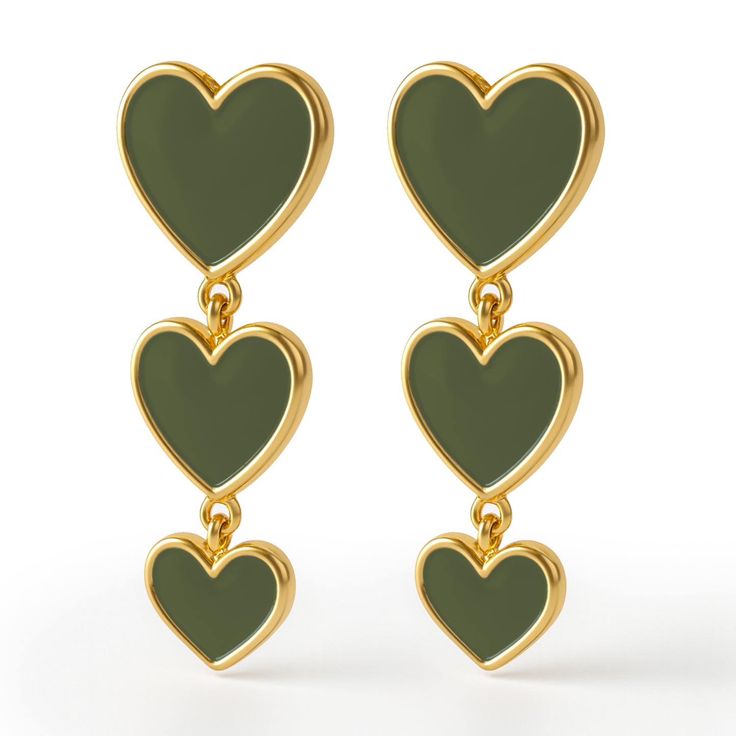 Gold Triple Heart Clip On Dangling Earrings