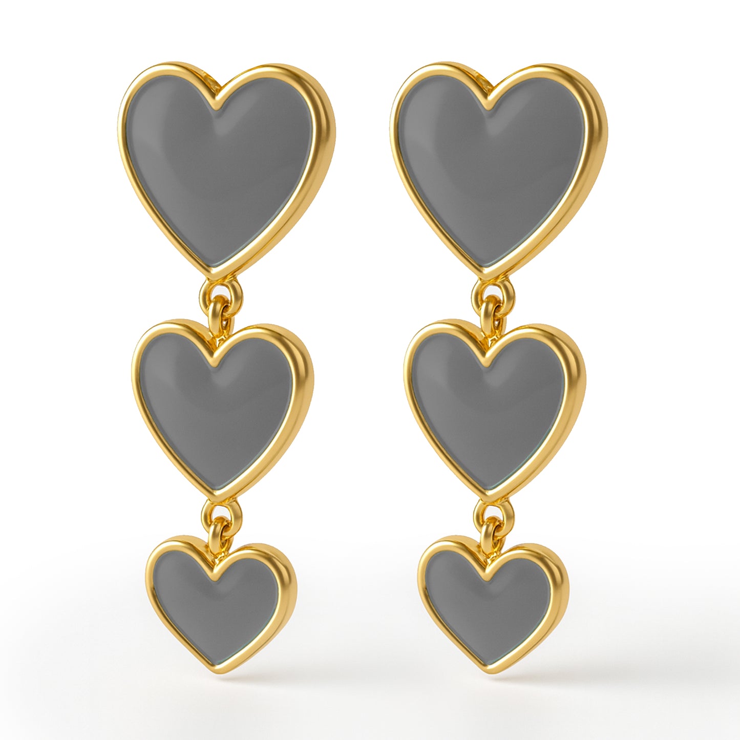 Gold Triple Heart Clip On Dangling Earrings