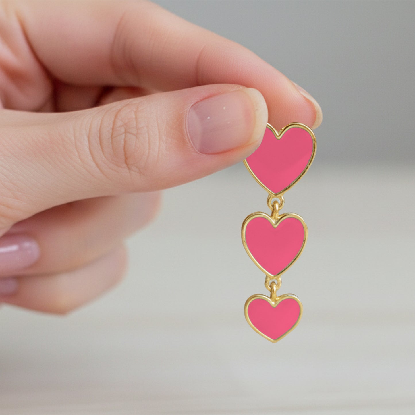 Gold Triple Heart Clip On Dangling Earrings