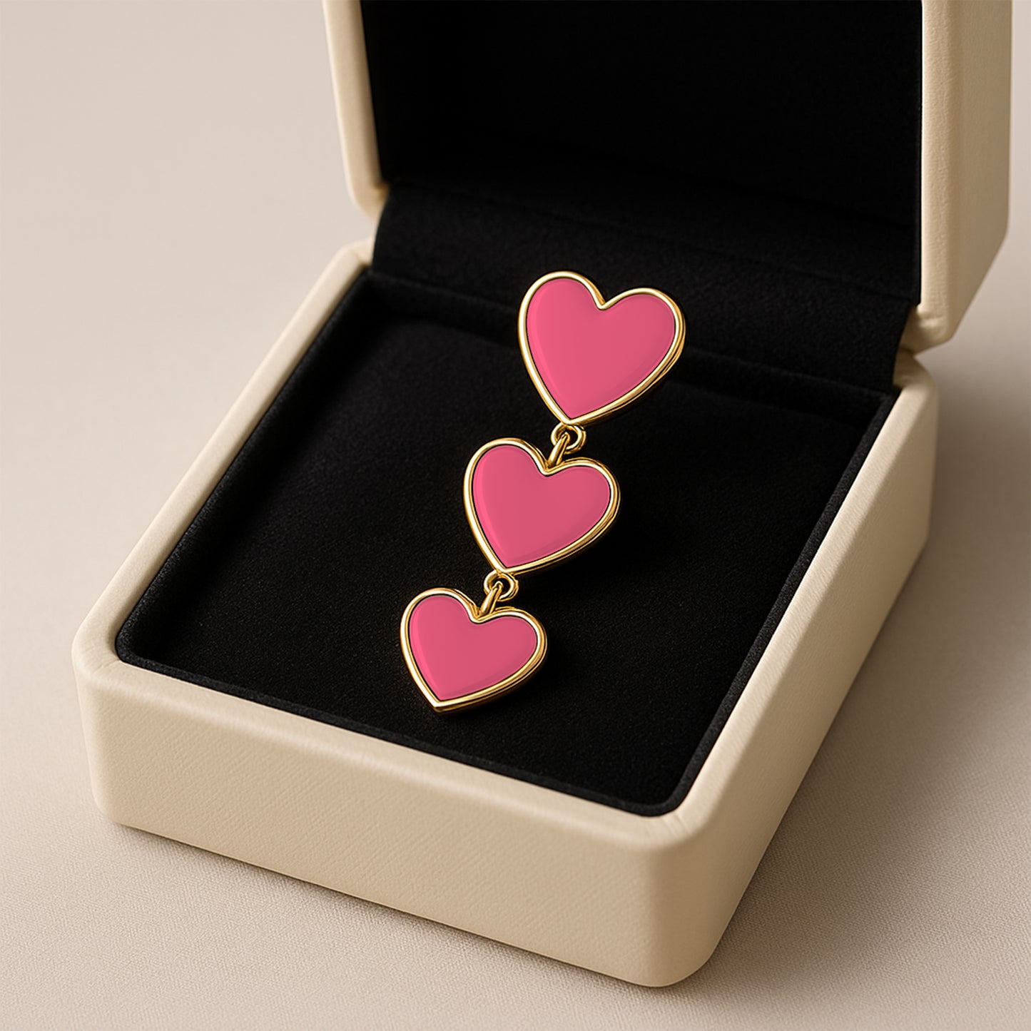 Gold Triple Heart Clip On Dangling Earrings
