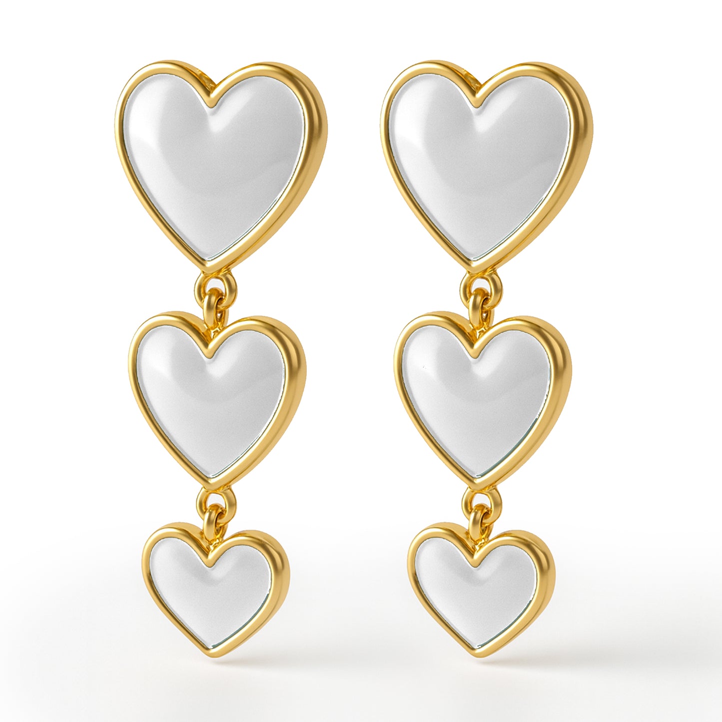 Gold Triple Heart Clip On Dangling Earrings