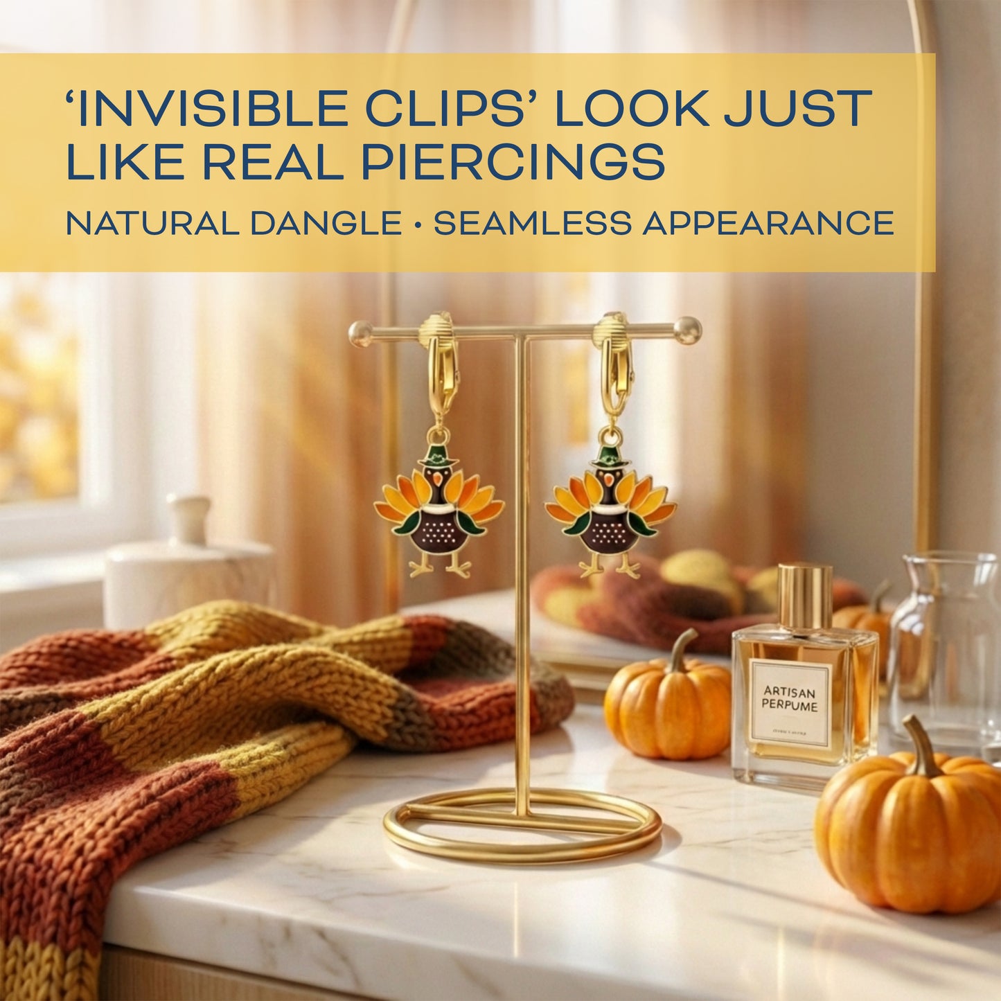 Turkey Gold Clip On Dangling Earrings