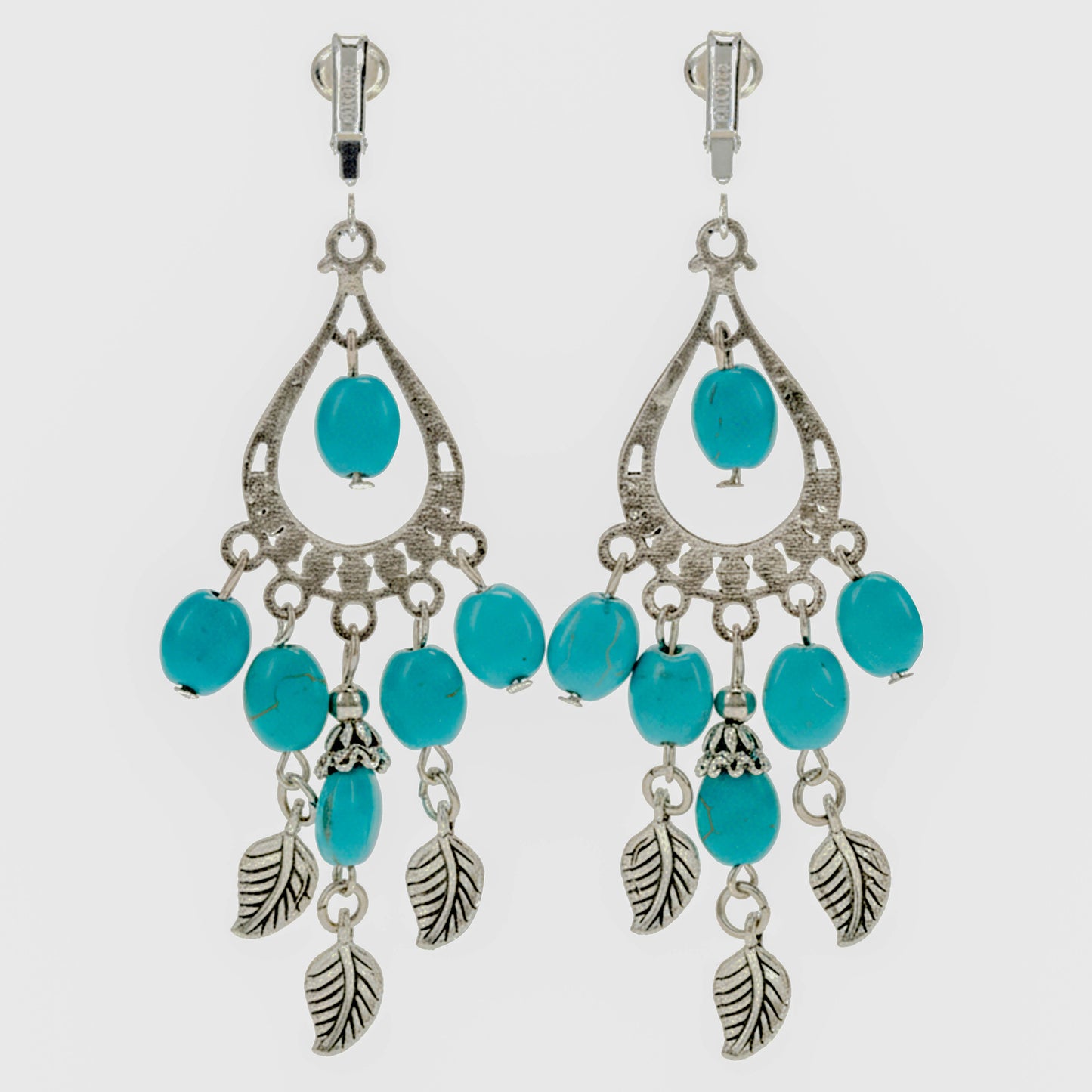 Silver Turquoise Chandelier Clip On Dangling Earrings