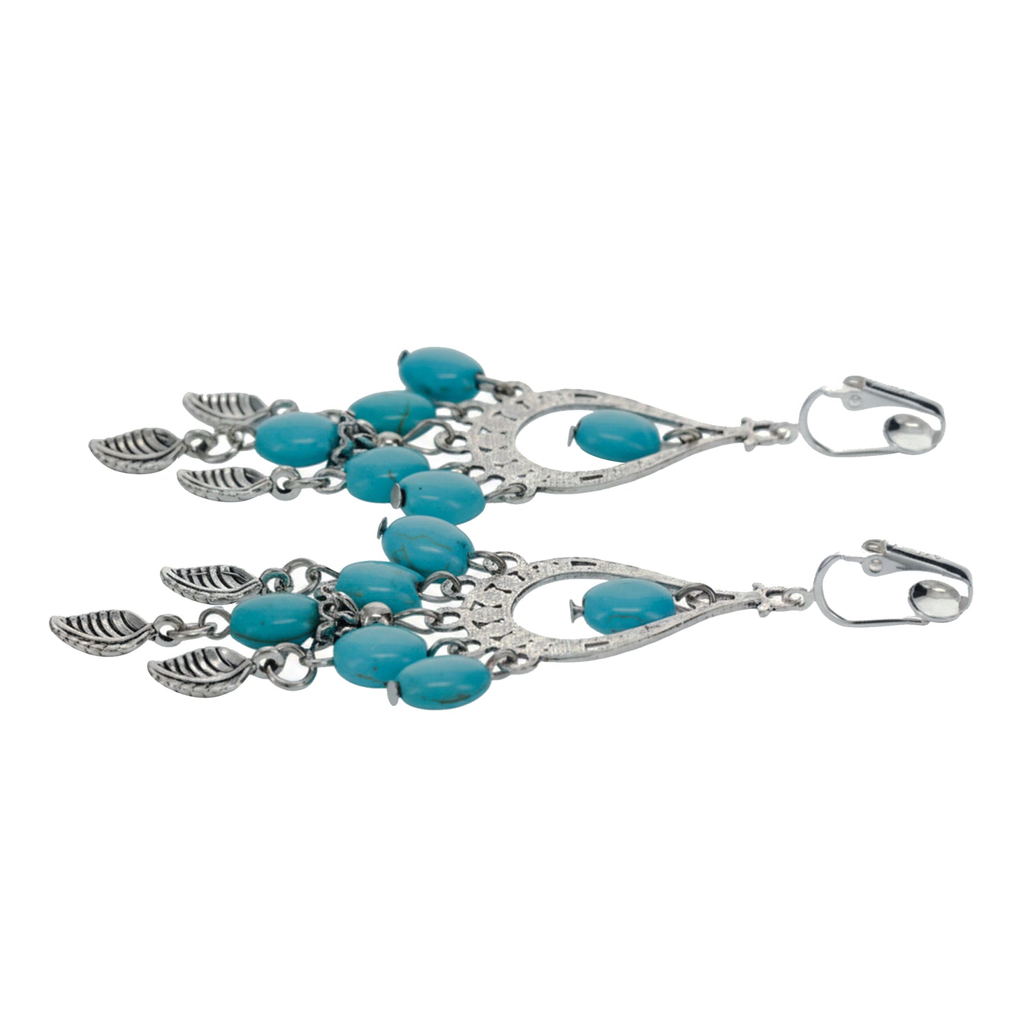 Silver Turquoise Chandelier Clip On Dangling Earrings