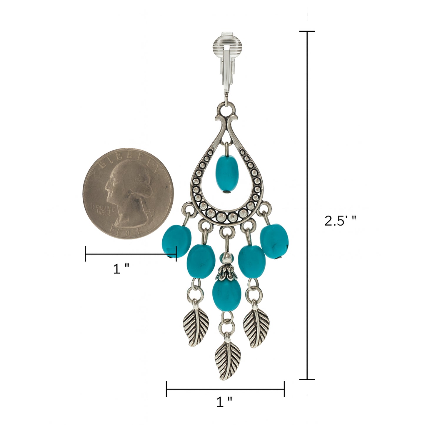 Silver Turquoise Chandelier Clip On Dangling Earrings