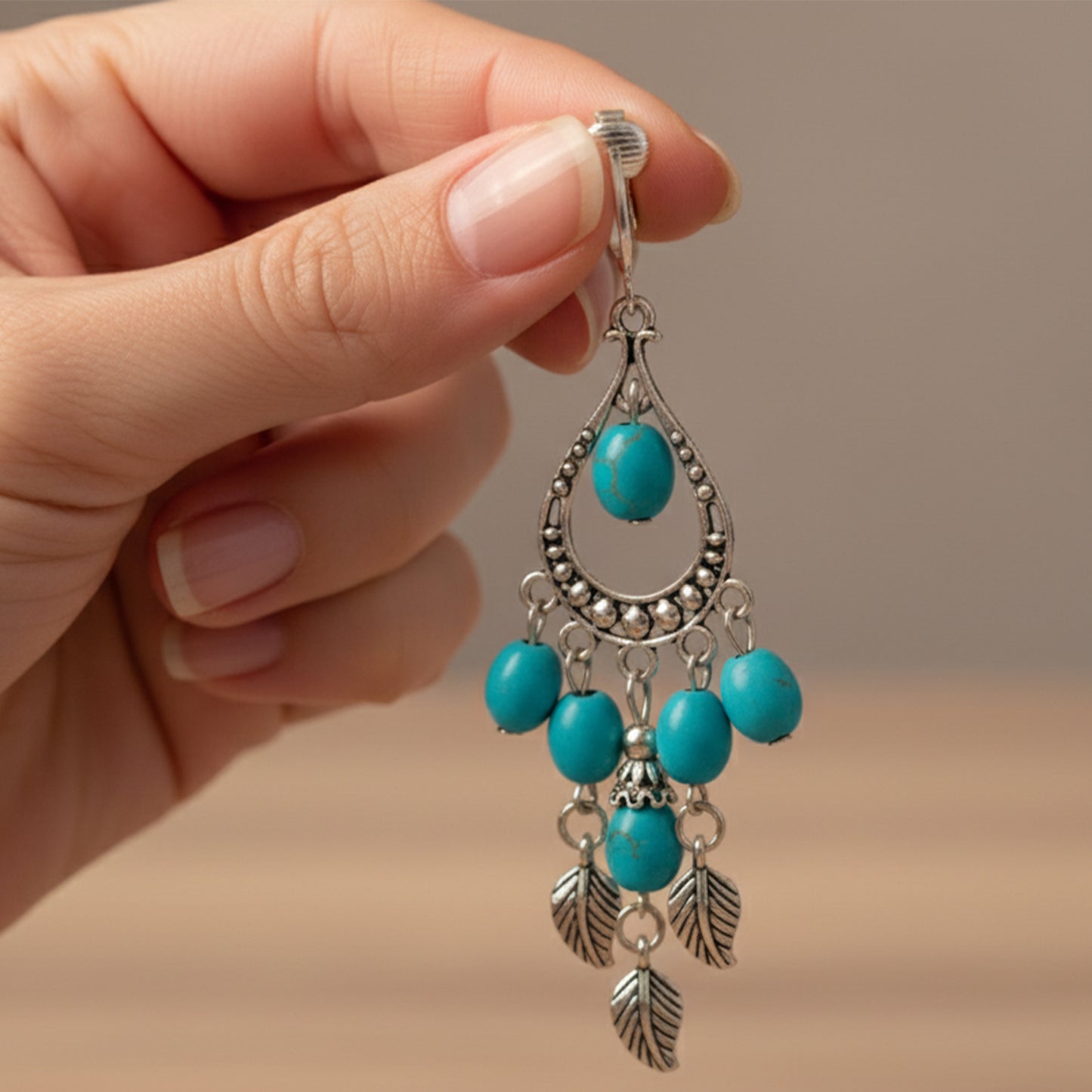 Silver Turquoise Chandelier Clip On Dangling Earrings
