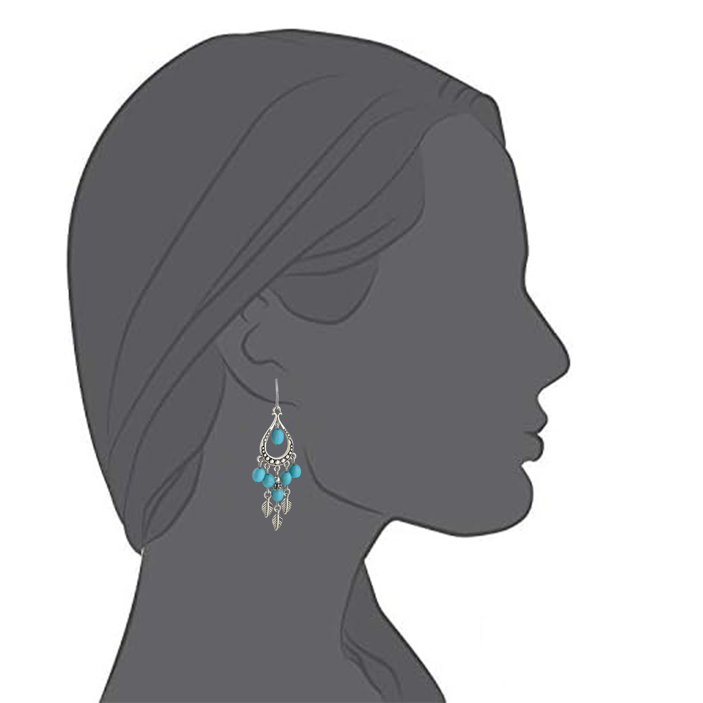 Silver Turquoise Chandelier Clip On Dangling Earrings