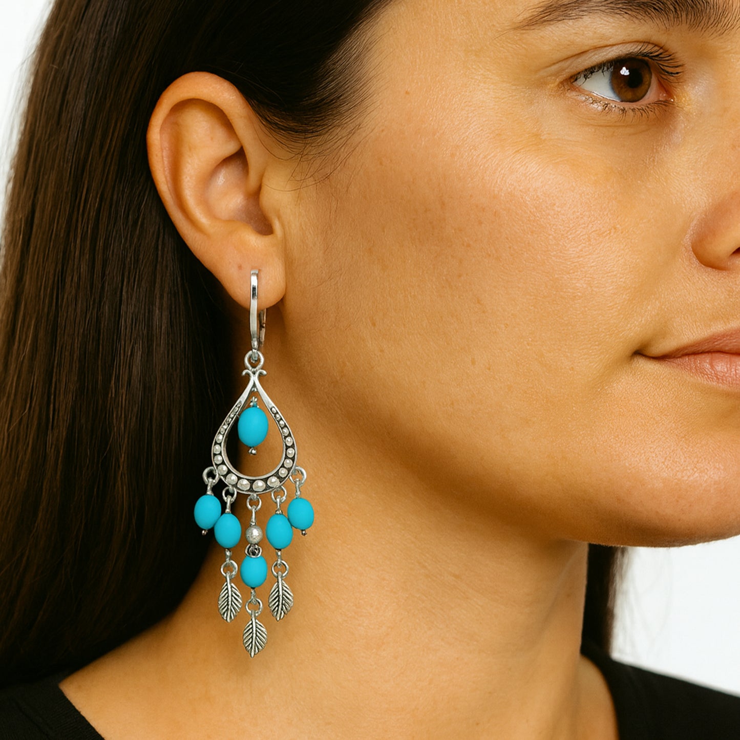 Silver Turquoise Chandelier Clip On Dangling Earrings
