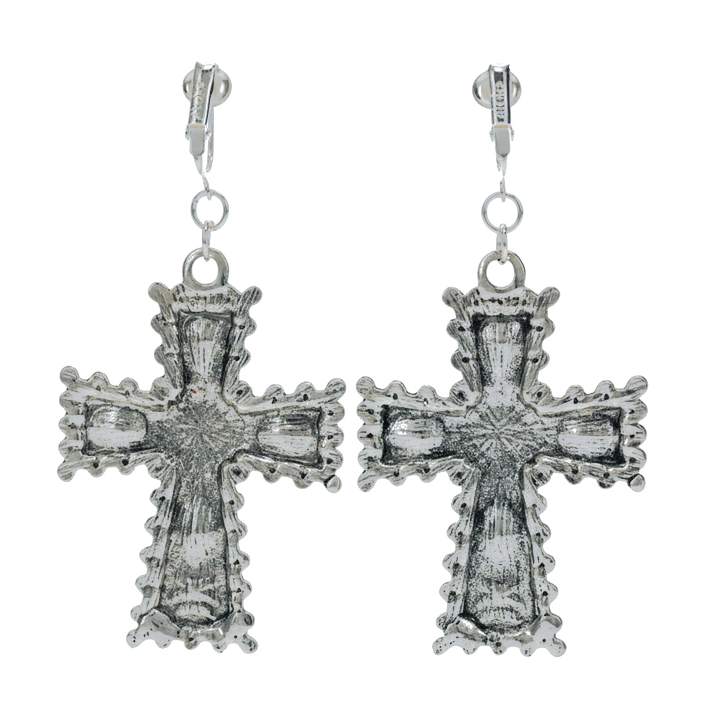 Silver Turquoise Cross Clip On Dangling Earrings
