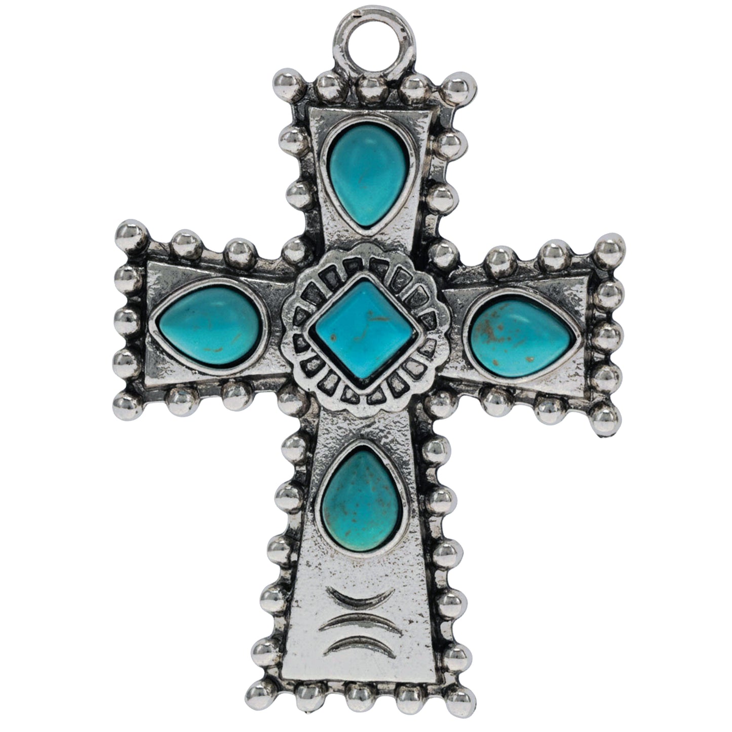 Silver Turquoise Cross Clip On Dangling Earrings
