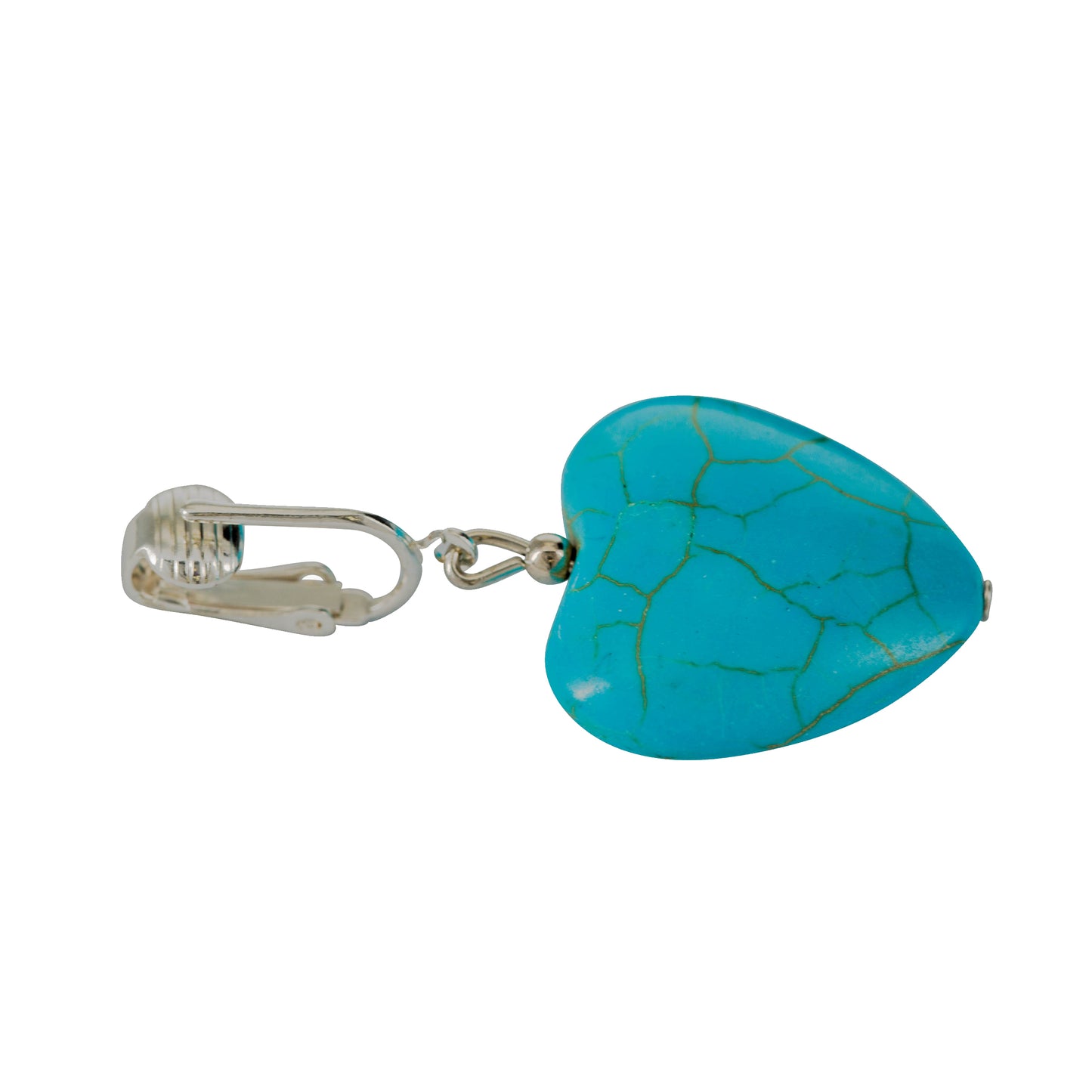 Silver Turquoise Heart Clip On Dangling Earrings