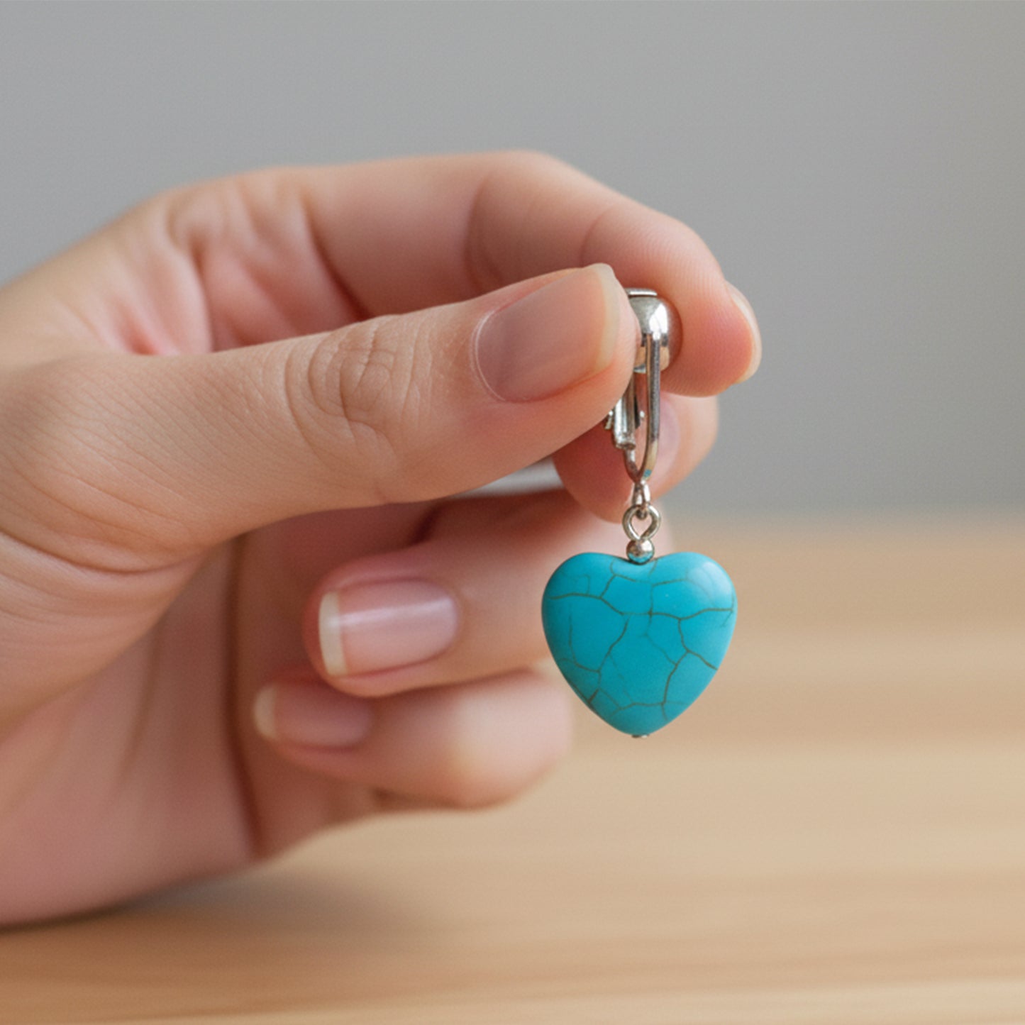 Silver Turquoise Heart Clip On Dangling Earrings