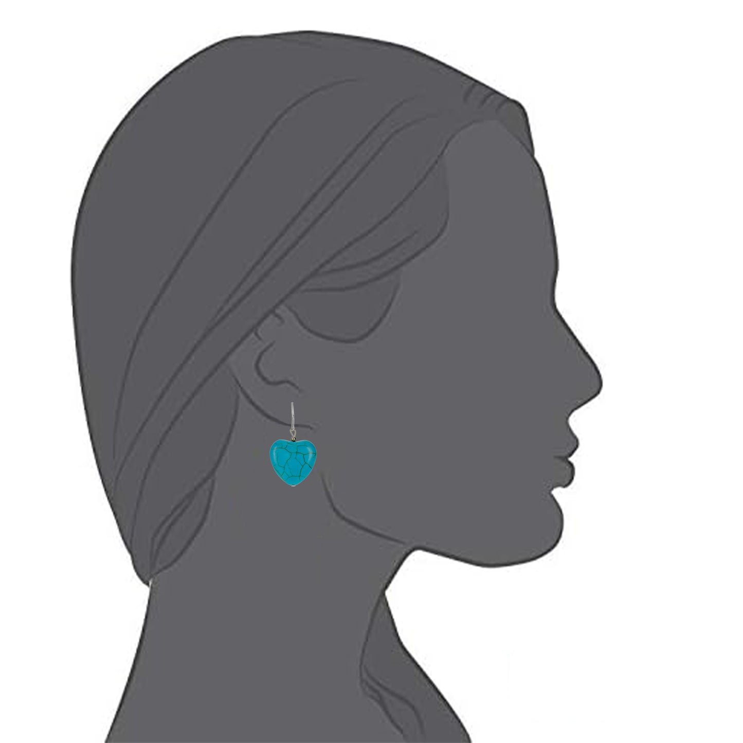 Silver Turquoise Heart Clip On Dangling Earrings