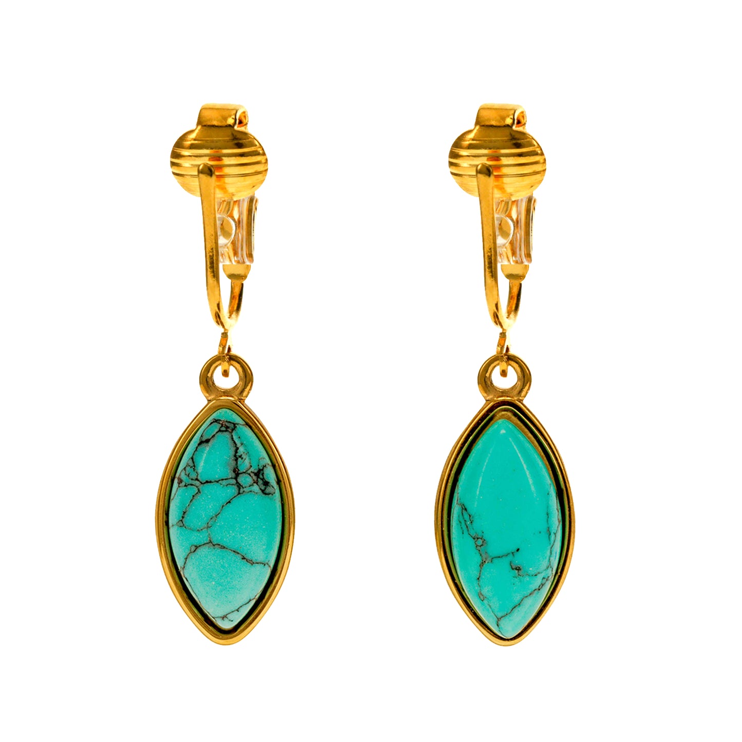 Gold Marquise Shaped Clip On Dangling Earrings