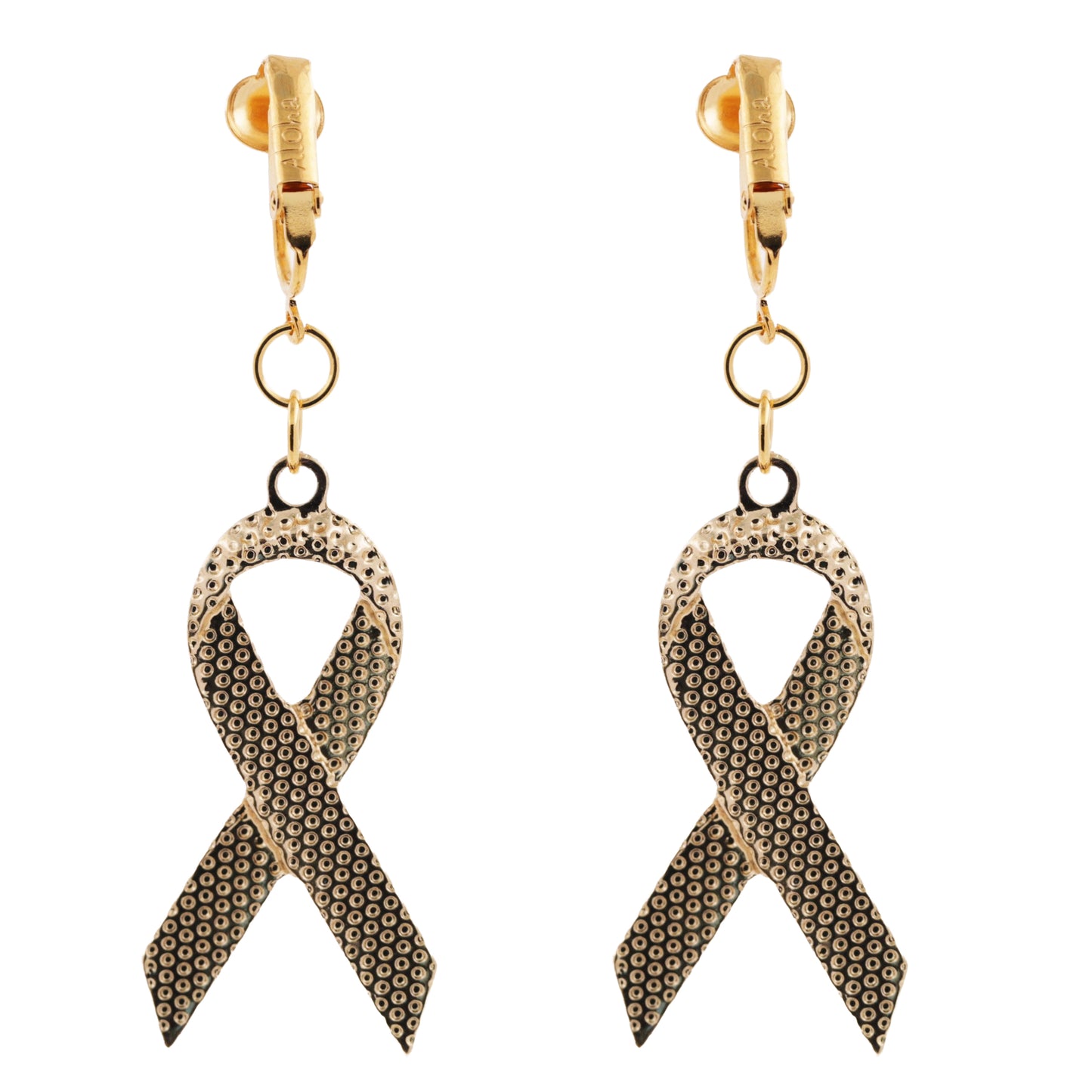 Gold American Flag Ribbons Clip On Dangling Earrings